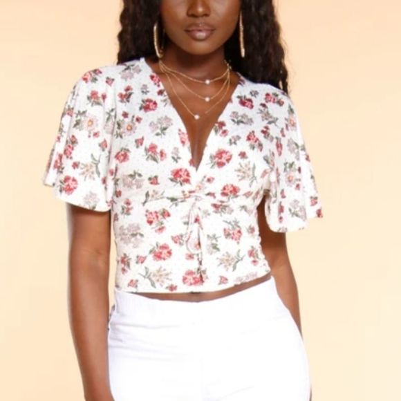 Forever 21 Tops - Floral Drawstring front Crop top XL